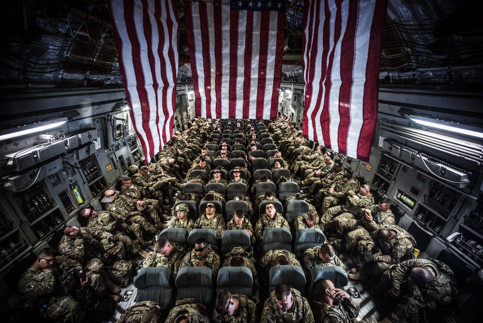 © Ryan Spencer Reed, Soldiers of the 1-506th Infantry Regiment, 4th Brigade Combat Team, 101st Airborne Division, (the battalion known as the Band of Brothers) are enroute on a C-17 from Transit Center at Manas Kyrgyzstan to Bagram Air Field. Taken: 2013.05.05