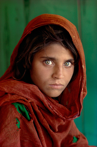 Steve McCurry, Sharbat Gula, Afghan girl, at Nasir Bagh refugee camp near Peshawar, Pakistan, 1984 Copyright Steve McCurry