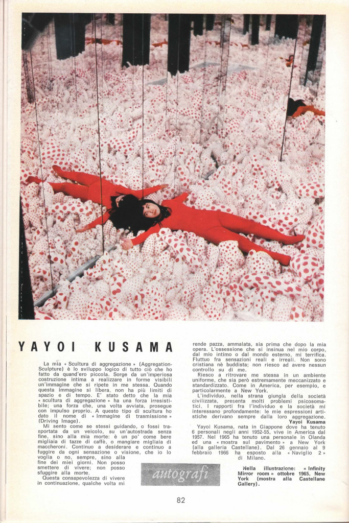 Pagina 82 di D'ARS, testo di Yayoi Kusama.
