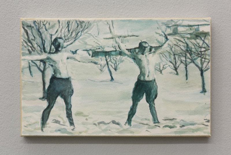 A braccia aperte, 2014, acquerello su carta montato su tela, 20,2x31,8 cm