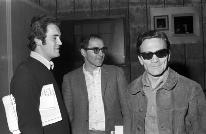 Bernardo Bertolucci, Pier Paolo Pasolini and Jean-Luc Godard during a meeting for the film "Amore e Rabbia", 1969 © Reporters Associati - Roma