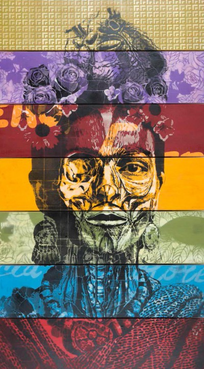 Orticanoodles, La Rosa Nera - Frida Kahlo, 2014, stencil, bomboletta spray su legno, cm 142x80