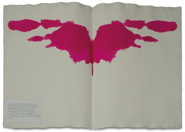 Macchie di Rorschach, 1976, acrilico su carta a mano, carta e inchiostro, assemblaggio, cm 56x76, collezione privata. Foto: Annalisa Guidetti e Giovanni Ricci, Milano