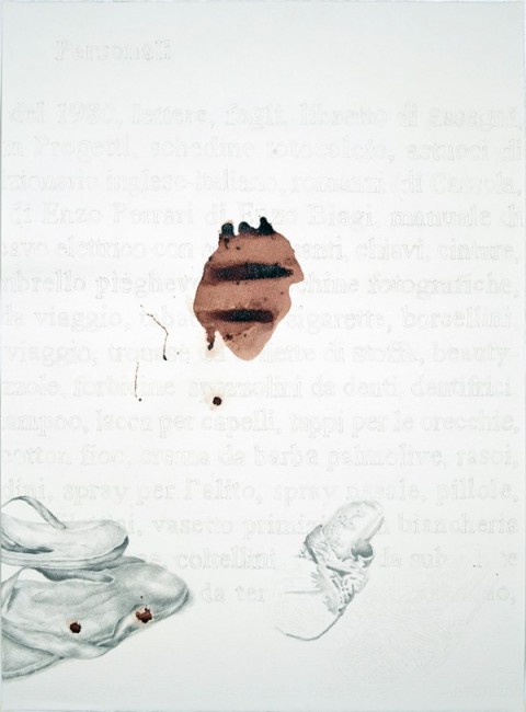 Giovanni Gaggia, Inventarium, Sanguinis suavitas, 2010, sangue, grafite e gouache su carta