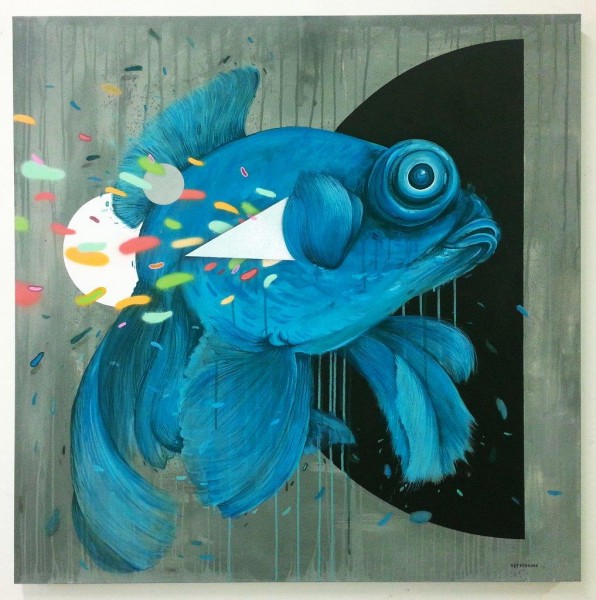 reFRESHink, Pesce turchese. acrilico su tela, cm 100x100,  2015
