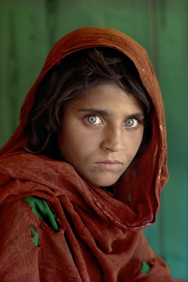 Steve McCurry, Sharbat Gula, Afghan Girl, at Nasir Bagh refugee camp near Peshawar, Pakistan, 1984 Copyright Steve McCurry 