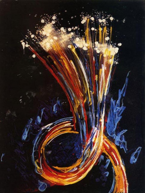 Mario Schifano, Senza titolo (fibre ottiche), 1997, smalto e acrilico su tela, pvc preparata al computer, cm 200 x 150. Collezione privata