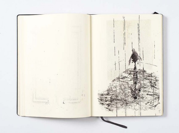 Alfredo Pirri,… infine siamo solo all’inizio …, 2014. Project of the Patrizia chapel at the Piverone cemetery (Turin) drawing: ink and mixed media on Moleskine paper. Photo: Giorgio Benni