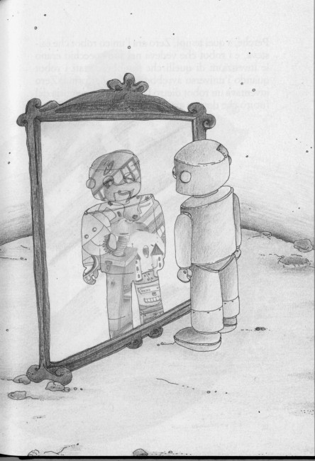 un’illustrazione tratta da Zero il robot, di Aldo Nove e Marta F. Tassi, Grandi assaggi Bompiani