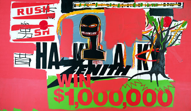 Jean-Michel Basquiat and Andy Warhol Win $ 1'000'000, 1984 Acrylic on canvas 170 x 288.5 cm Collection Bischofberger, Switzerland © Estate of Jean-Michel Basquiat. Licensed by Artestar, New York