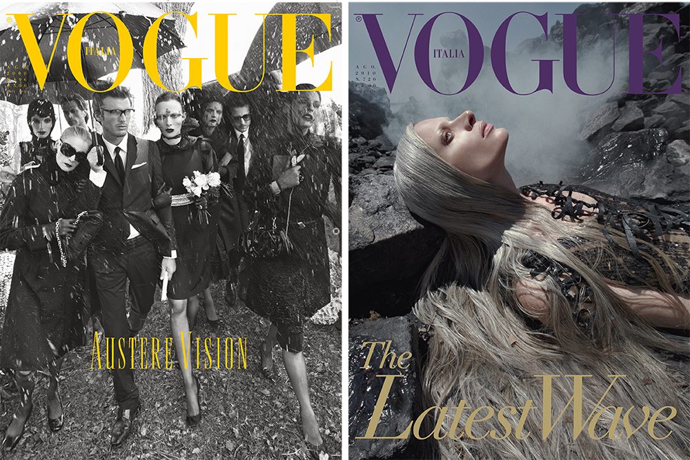 Vogue Italia Agosto 2008 e Agosto 2010. ©Foto di Steven Meisel. Courtesy of CondèNast