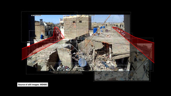 Fotogramma estratto da Decoding video testimony, Miranshah, Pakistan, 30 marzo, 2012 © Forensic Architecture en collaboration avec SITU Research