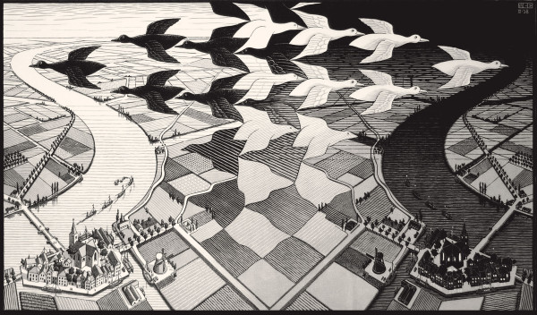 Giorno e notte, Febbraio 1938, Xilografia, Collezione privata © 2016 The M.C. Escher Company. All rights reserved