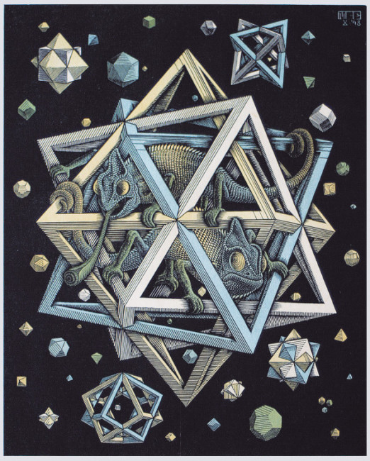 Maurits Cornelis Escher Stelle Novembre 1930 Xilografia colorata, 32x26 cm Collezione Giudiceandrea Federico All M.C. Escher works © 2016 The M.C. Escher Company. All rights reserved www.mcescher.com