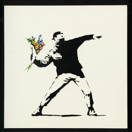 Banksy, Love is in the air (Flower trower), 2003, cm 90x90